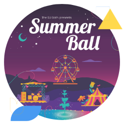 Summer ball graphic inside a circle