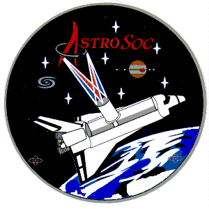 The AstroSoc logo features the space shuttle, Jupiter and stylised text reading 'AstroSoc'.